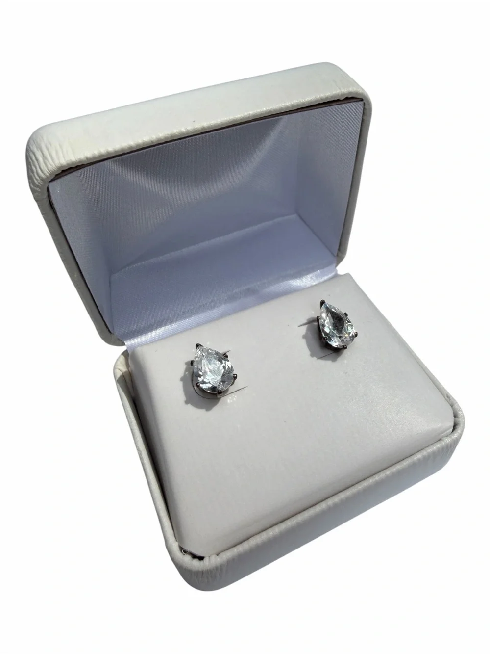 Clear Crystal Stud Pear Cut 3 CTW Simulated Diamond Earrings – Silver Tone